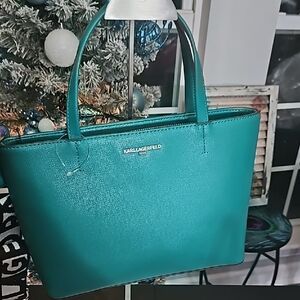 Karl Lagerfeld Teal Tote Bag
